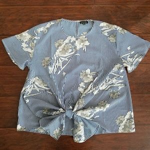 Floral Print Tie Front Top